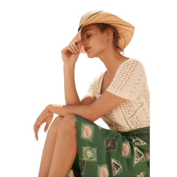 Anthropologie Porridge Getaway Skirt Green Large Novelty Travel Boho Artsy - Picture 8 of 10